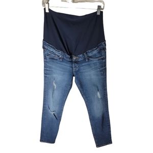 H&M mama maternity jeans women's 10 skinny ankle distressed blue denim
